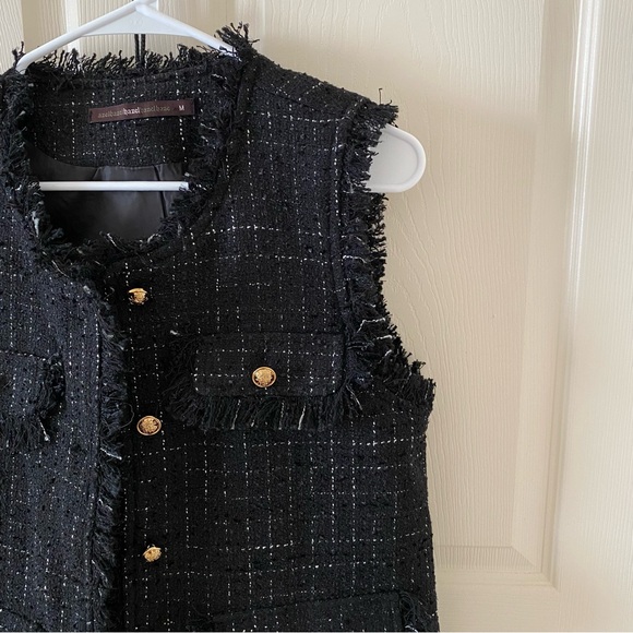 Black Tweed Vest with Gold Button Accents - Picture 5 of 7